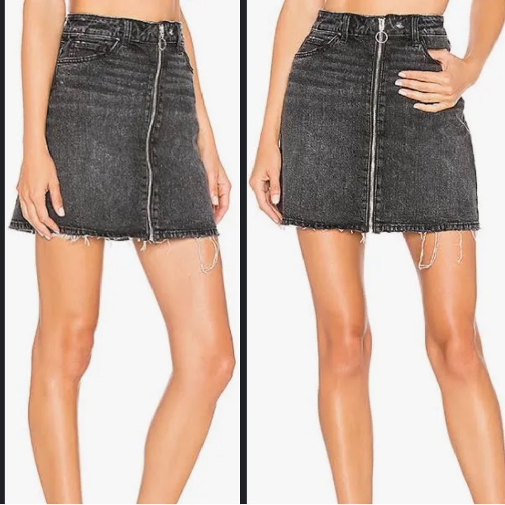 Paige distressed zip denim skirt